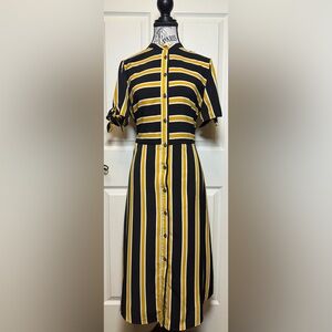 Who What Wear Black and Yellow Striped Midi Dress
